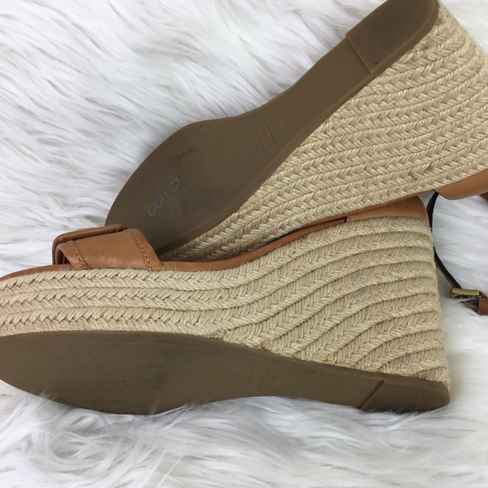 Coach Wedge Adjustable Ankle Straps Sandals Tan Leather trim Size 10B - Picture 10 of 12